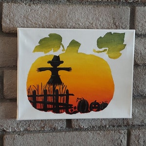 Kürbis Patch, Original AcrylBild, Kürbis Malerei, Herbst Wand Dekor, Vogelscheuche Silhouette, Herbst Kunst, Kürbis Kunstwerk, Kürbis Wandkunst