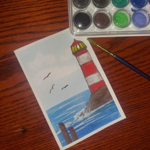 Lighthouse Greeting Card, handmade watercolor card, greeting card, any day card, ocean watercolor, blank greeting card, ocean art