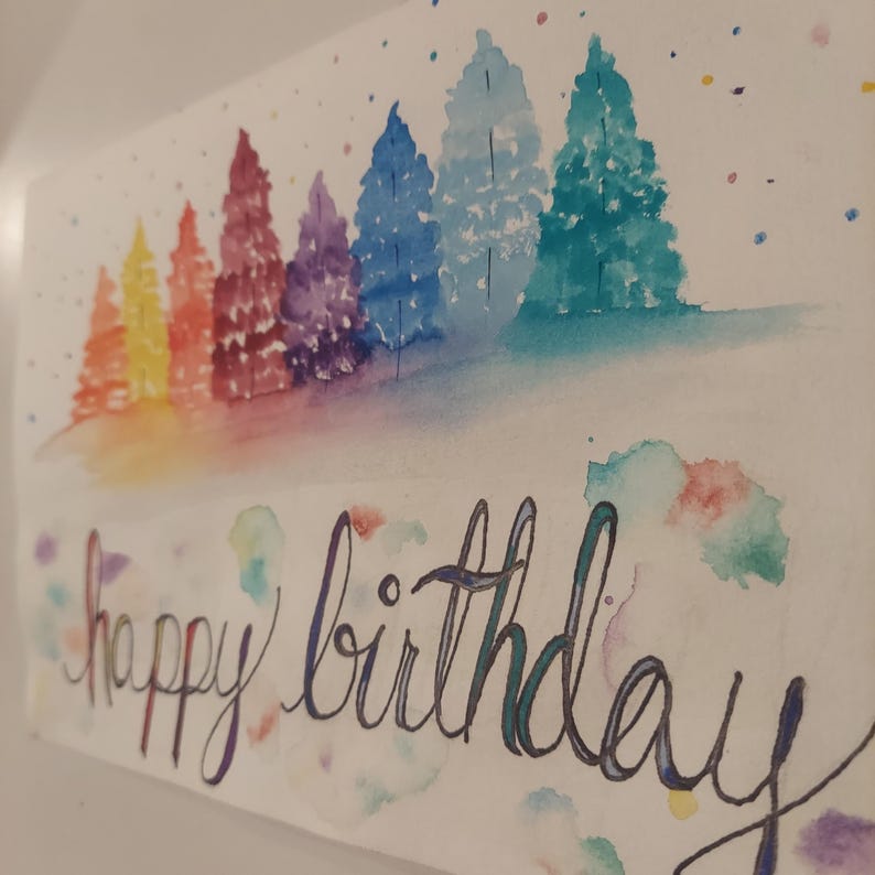 Watercolor Happy Birthday Card, Handmade Greeting Card - Etsy