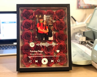 8x10 Spotify Shadow Box | Customizable with Handcrafted Paper Flower | Unique Home Decor | Personalized Gift | Perfect for Any Occasion