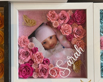 8x8 Picture Frame | Customizable Shadow Box with Handcrafted Paper Flower | Unique Home Decor | Personalized Gift | Perfect for Any Occasion
