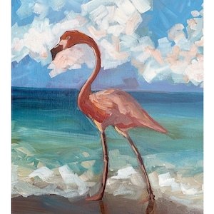 Beach life flamingo painting