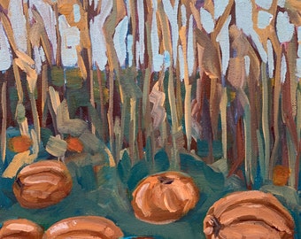 Autumn pumpkin field in acrylic