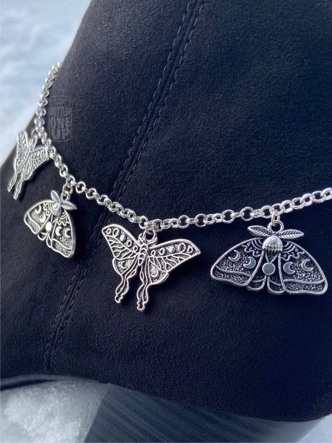 Moth Chain RESTOCKED Moths Moon Phase Bat Skull Silver Charm Chain Anklet Boot ...