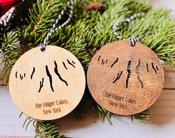 Finger Lakes Ornament, New York Ornament, Custom Wood Ornament, Christmas Ornament, FLX, Small Gift, Wood, Lasercut