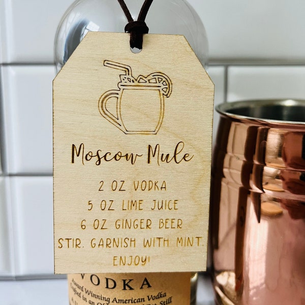 Moscow Mule Recipe Tag, Moscow Mule Gift tag, Vodka gift tag, Cocktail Tags, Bar Cart Accessories, Drink Gift Tag