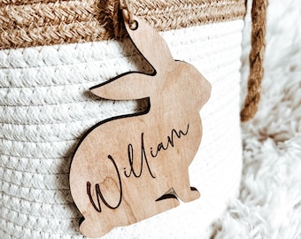 Easter Basket Name Tag, Bunny Name Tag, Minimalist Name Tag, Wooden Bunny Name Tag, Easter Tags, Kids Wood Name Tag,Custom Engraved Wood Tag