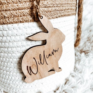 Easter Basket Name Tag, Bunny Name Tag, Minimalist Name Tag, Wooden Bunny Name Tag, Easter Tags, Kids Wood Name Tag,Custom Engraved Wood Tag