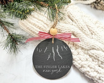 Finger Lakes Ornament, Slate Finger Lakes NY Ornament, New York Ornament, Custom Map Ornament, Wine Country Ornament, Wine Tasting Ornament
