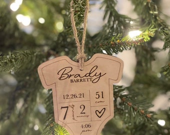 Personalized Baby Birth Stat Ornaments, Baby’s First Christmas, Newborn Baby Keepsake Ornament, Engraved Wooden Ornament, New Baby Ornament