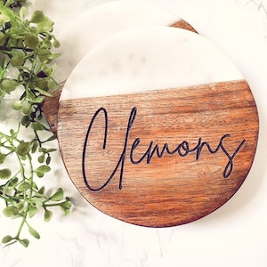 Engraved Wood and Marble Coasters, Custom Coaster Set, Acacia Wood Coasters, Marble Coaster Set, Personalized Coasters, Set of 4 Coasters