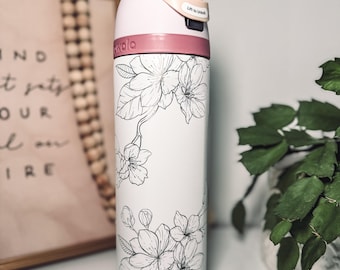 Floral Engraved 24oz Owala Tumbler, Custom Owala FreeSip Water Bottle, Cup Holder Friendly, Cherry Blossom Owala Water Bottle, Gift for Her