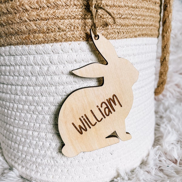 Easter Basket Name Tag, Bunny Name Tag, Minimalist Name Tag, Wooden Bunny Name Tag, Easter Tags, Kids Wood Name Tag,Custom Engraved Wood Tag