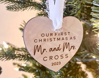 First Christmas As Mr. and Mrs. Ornament, Newlywed Ornament, 2023 Wedding Ornament, First Christmas As Ornament, Last Name Ornament