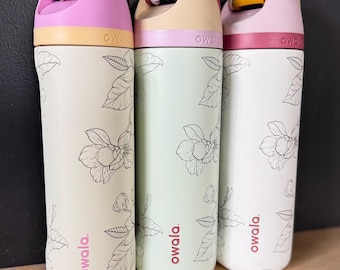 Floral Engraved 24oz Owala Tumbler, Custom Owala FreeSip Water Bottle, Cup Holder Friendly, Cherry Blossom Owala Water Bottle, Gift for Her