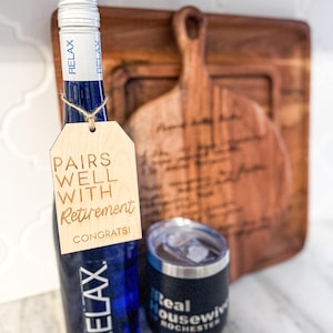 Pairs Well With Retirement Wine Tag, Retirement Wine Tag, Retirement Gift, Wood Wine Bottle Tag, Funny Retirement Gift, Gift for Retiree