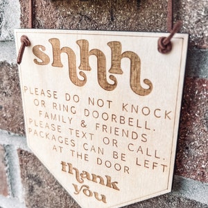 shhh do not knock sleeping baby wooden doorbell sign for ring doorbell to prevent knocking or ringing doorbell