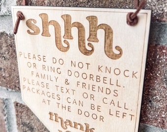 Please Do Not Knock or Ring Doorbell, Door Sign, Do Not Disturb Sign, Sleeping Baby Sign, Baby Sleeping Don’t Knock Doorbell Sign