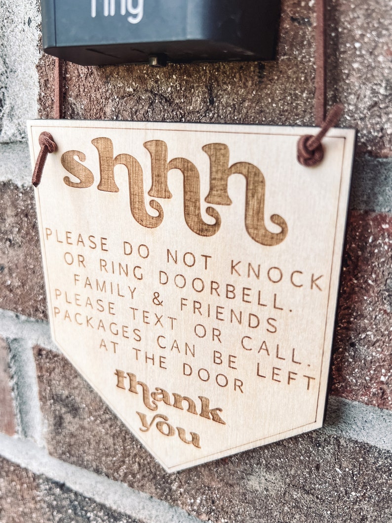 shhh do not knock sleeping baby wooden doorbell sign for ring doorbell to prevent knocking or ringing doorbell