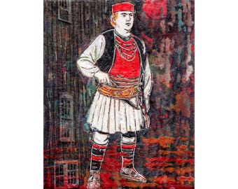 Encaustic Art - Painting with Wax - Bulgarian Folk - Traditional Attire - Hajduk (Haidutin)