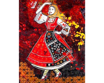 Encaustic Art - Painting with Wax - Bulgarian Folk - Traditional Attire - Silistra