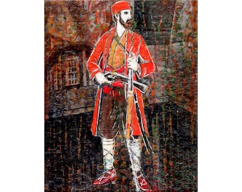 Encaustic Art - Painting with Wax - Bulgarian Folk - Traditional Attire - Hajduk (Haidutin)