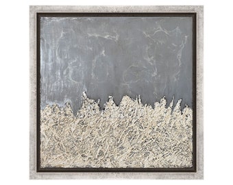 Painting-Fine Art-Frozen, Large Original Encaustic Painting on Wood 24x24 with Luxe Silver Extra Deep Frame