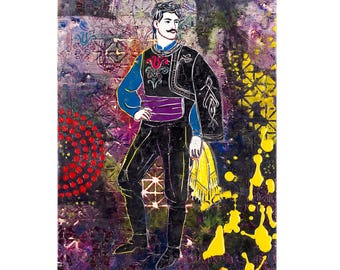 Encaustic Art - Painting with Wax - Bulgarian Folk - Man Traditional Attire - Ichtiman, 8x10 inches, Unframed