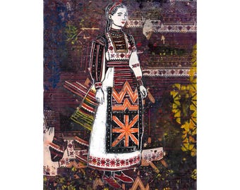 Encaustic Art - Painting with Wax - Bulgarian Folk - Traditional Attire - Pleven