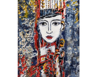 Encaustic Art - Painting with Wax - Bulgarian Folk - Woman Traditional Attire - Woman