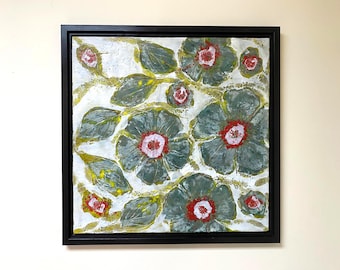 Spring — Floral Encaustic Painting, 25 × 25 in., Framed