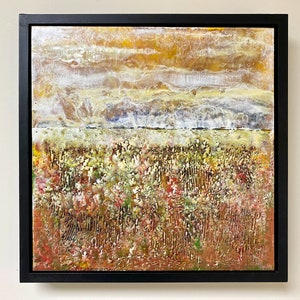 Painting-Fine Art-Encaustic (Wax) on Wood - 13x13 - Framed - Waiting for Snow