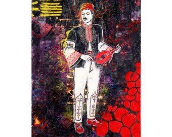 Encaustic Art - Painting with Wax - Bulgarian Folk - Traditional Attire - Sofia, 8x10 inches, Original or Print, Unframed
