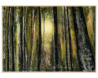 Hope-Abstract Forest Landscape, Original Encaustic/Oil Painting - 30x40 inches