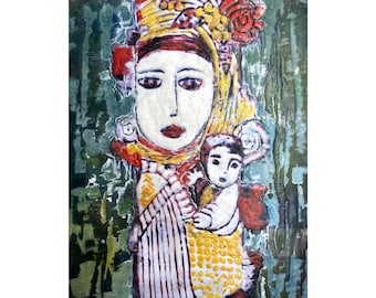 Encaustic Painting on Wood of Traditional Bulgarian Attire, 8 x 10 Inches Wax Art, Ideal for Unique Home Decor or Gifts