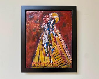 Painting-Fine Art-Original Wall Art Wax Painting on Wood, &quot;Dance&quot;-Bulgarian Folk Motifs-Framed-10x12”-Free Shipping