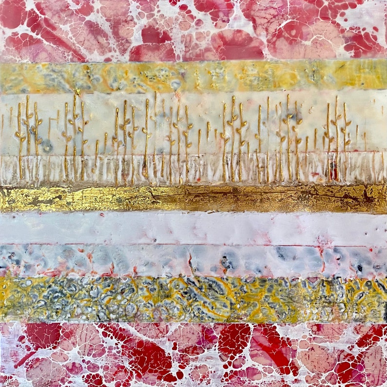 Original Encaustic Painting, Shellac, Gold Leaf on 12x12 in Wood Panel Connection 1 Etsy