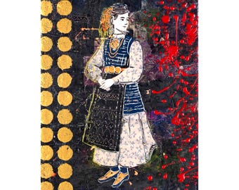 Encaustic Art - Painting with Wax - Bulgarian Folk - Traditional Attire - Kotel