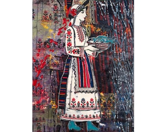 Encaustic Art - Painting with Wax - Bulgarian Folk - Traditional Attire - Vidinsko