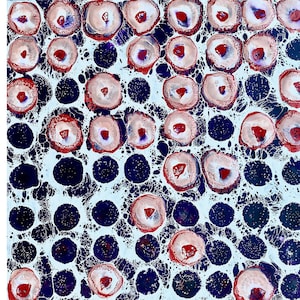 Painting-Fine Art-Original Encaustic Abstract Painting on Thick Gallery Wood Panel-12x12in-Abstract Microscopy-Blood