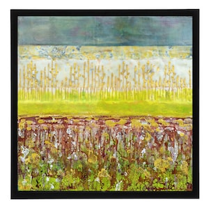 Framed Encaustic Landscape Painting: Original Fine Art on Wood (12x12 in)