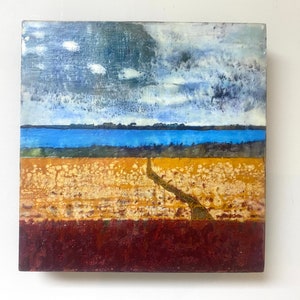 Encaustic Prairie Landscape Painting on Wood (8x8)