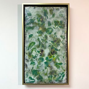 Encaustic Painting: Green Abstract Wall Art with Gold/Black Frame