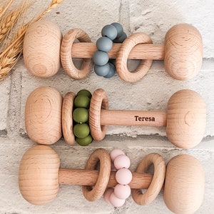 Wooden Baby Rattle Personalised | Montessori Inspired | Keepsake | CE Tested
