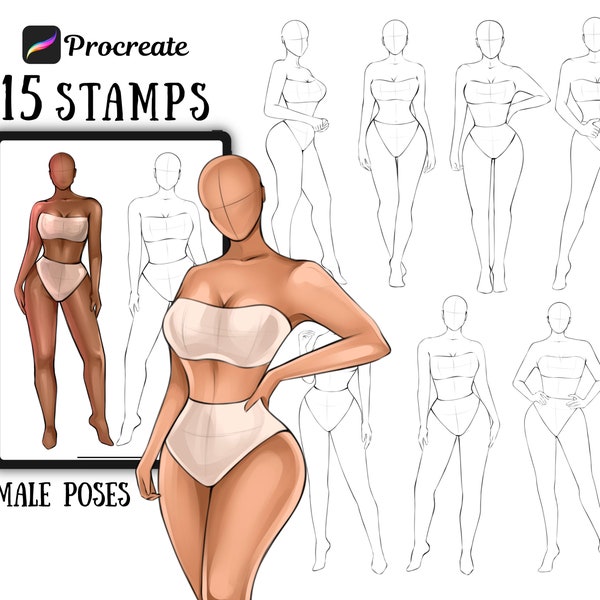 Female body stamps, female poses brushes, brushes for Procreate, stamps Procreate, Fashion poses, girl body poses brushes