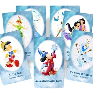 Mazzo di tarocchi ispirato ai film d'animazione. Tarocchi ispirati ai cartoni animati