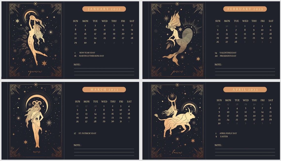 Zodiac Calendar 2023. Astrology Monthly Calendar 2023. - Etsy