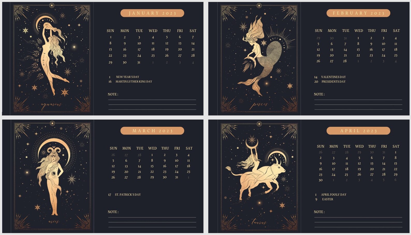 Zodiac Calendar 2023. Astrology Monthly Calendar 2023. Etsy