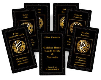 Golden Runes cards deck and spreads. Elder Futhark