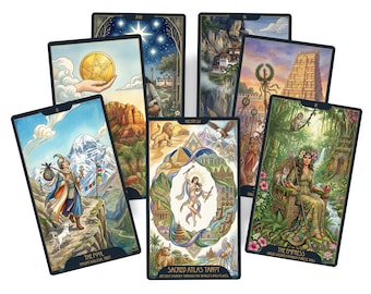 Sacred Atlas Tarot – 78 Card Art Deco Tarot Deck with QR Code Guidance